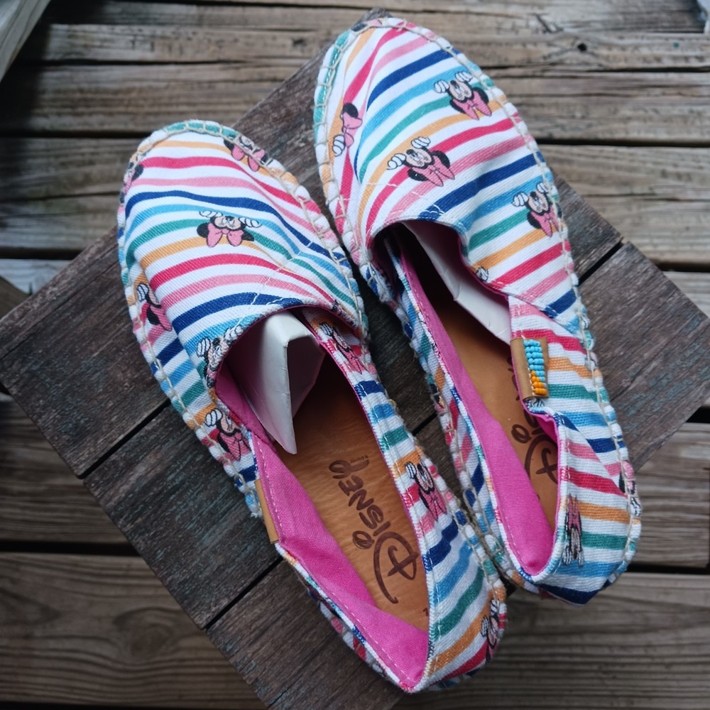 DISNEY UBUNTU Minnie Mouse Handmade Canvas Espadrille Stripes Slip On Women Sz 7 - Picture 2 of 10